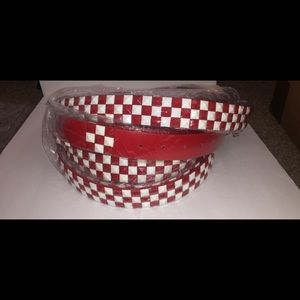 Red and white checkered studded leather belt